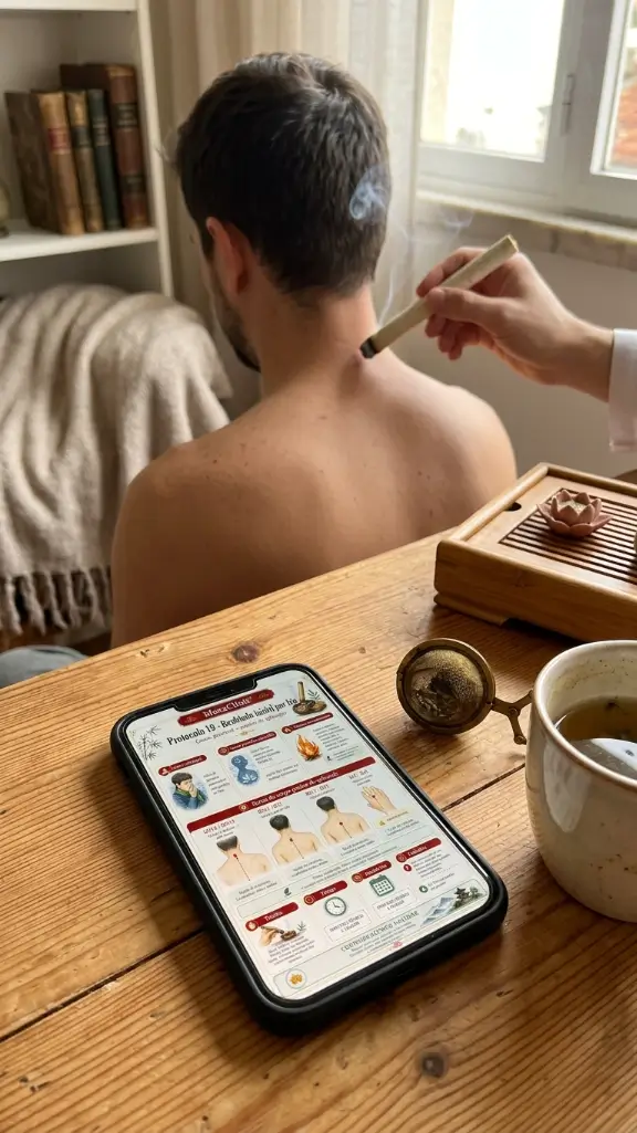 Aplicação de moxabustão com protocolo MoxaClinic no celular